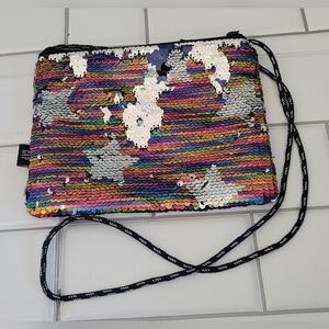 Gap Ladies Small Rainbow Multi Colored Sequin Shoulder Purse Zip Closure Measu